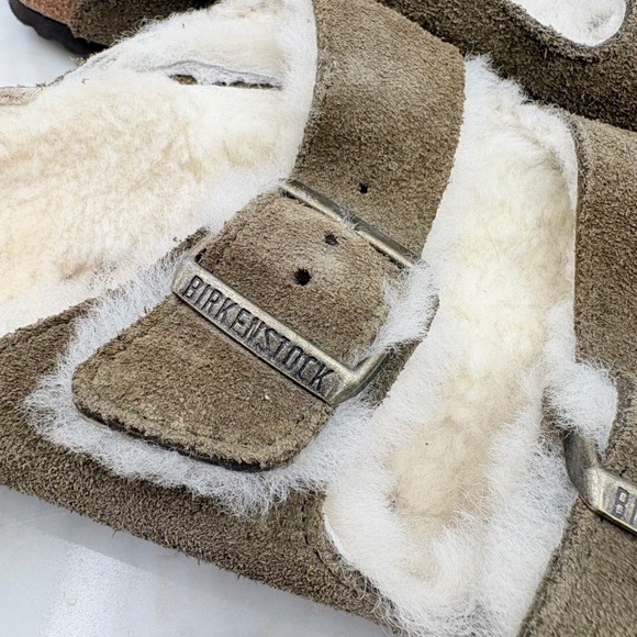 Birkenstock Arizona Shearling Suede Slides Fur Brown Sandals 39 Size 8.5-9 - Picture 6 of 8